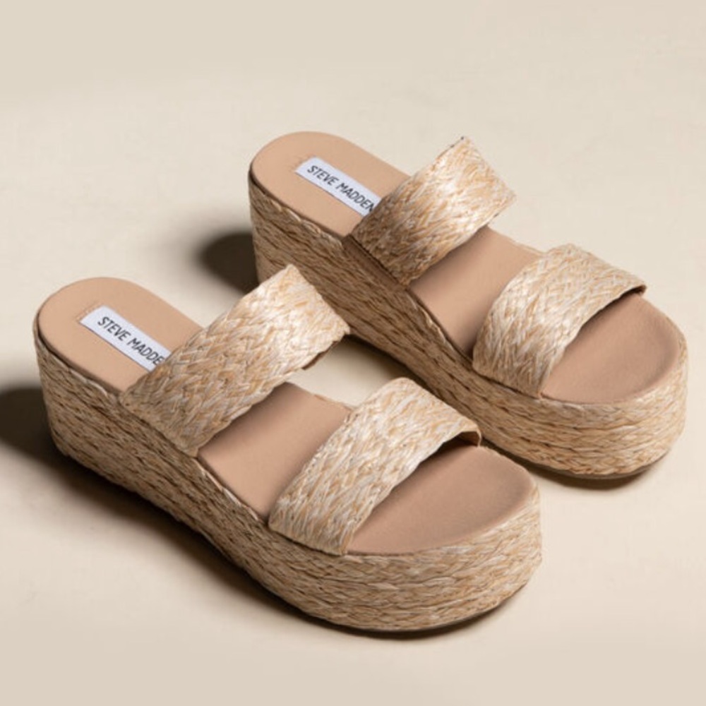 STEVE MADDEN Jolted Raffia Womens Platform Slide